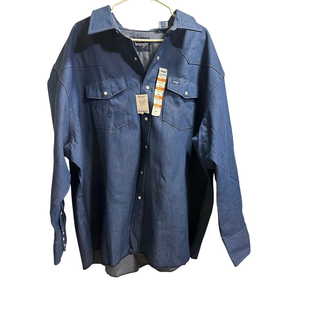 Wrangler Cowboy Cut Western Snap Shirt Mens 20X36 Big Blue Classic Fit NWT